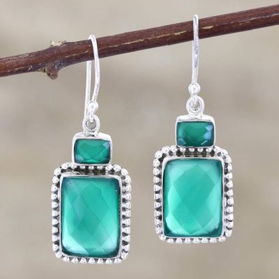 Alternate image for Green Onyx and Sterling Silver Dangle Earrings Day Party in Green