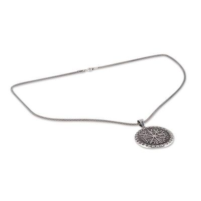 Alternate image for Mens Sterling Silver Helm of Awe Necklace from India Shivas Helm of Awe