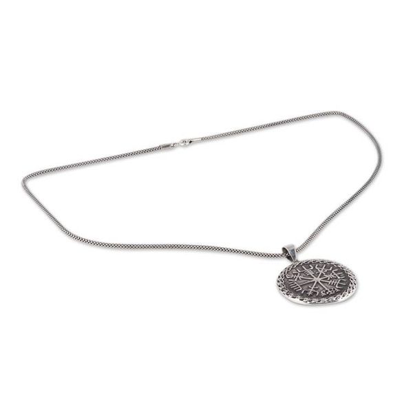 Alternate image for Mens Sterling Silver Helm of Awe Necklace from India Shivas Helm of Awe