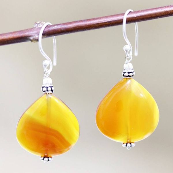Alternate image for Hand Made Carnelian and Sterling Silver Dangle Earrings Sunset Aura