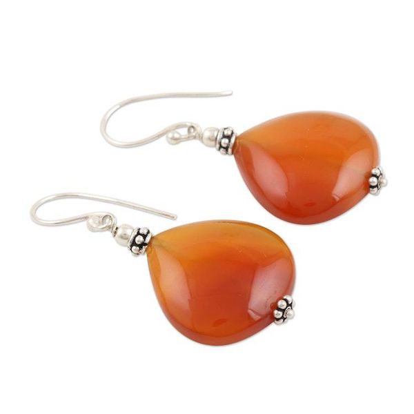 Alternate image for Hand Made Carnelian and Sterling Silver Dangle Earrings Sunset Aura