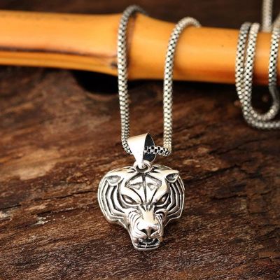 Primary image for Sterling Silver Tiger Pendant Necklace from India Swift Tiger