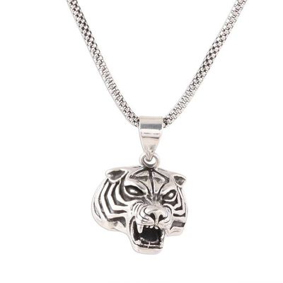 Alternate image for Sterling Silver Tiger Pendant Necklace from India Swift Tiger