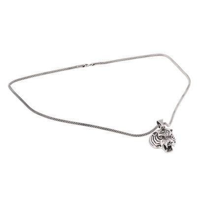 Alternate image for Sterling Silver Tiger Pendant Necklace from India Swift Tiger