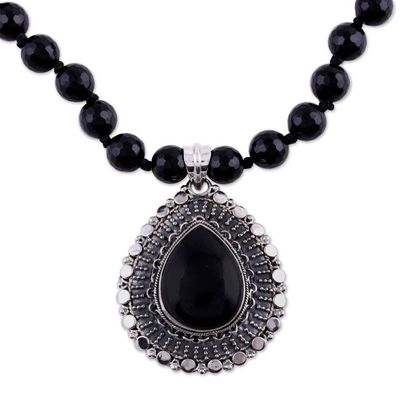 Alternate image for Onyx and Sterling Silver Necklace Fair Trade Jewelry Floral Tear