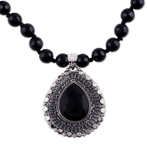 Alternate image for Onyx and Sterling Silver Necklace Fair Trade Jewelry Floral Tear