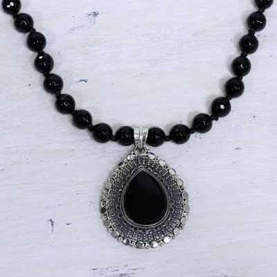 Alternate image for Onyx and Sterling Silver Necklace Fair Trade Jewelry Floral Tear