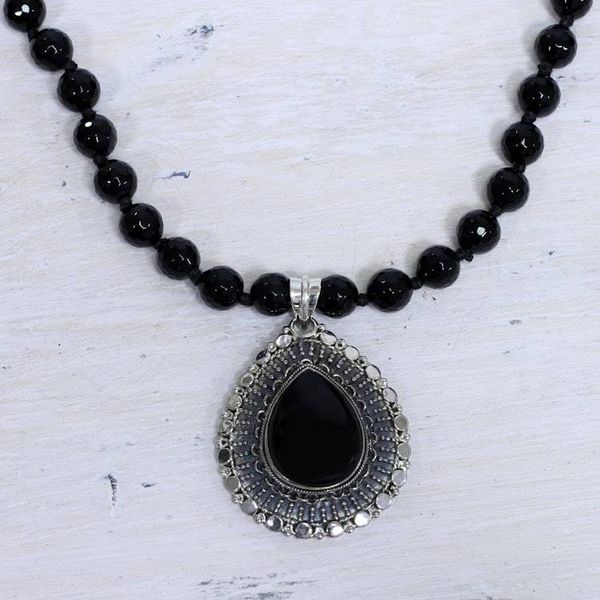 Alternate image for Onyx and Sterling Silver Necklace Fair Trade Jewelry Floral Tear