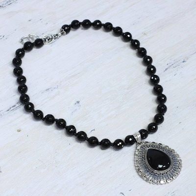Alternate image for Onyx and Sterling Silver Necklace Fair Trade Jewelry Floral Tear