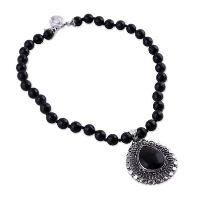 Alternate image for Onyx and Sterling Silver Necklace Fair Trade Jewelry Floral Tear