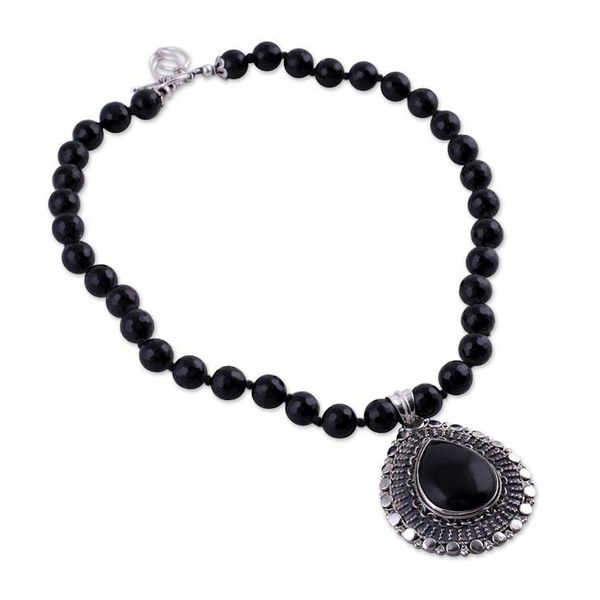 Alternate image for Onyx and Sterling Silver Necklace Fair Trade Jewelry Floral Tear