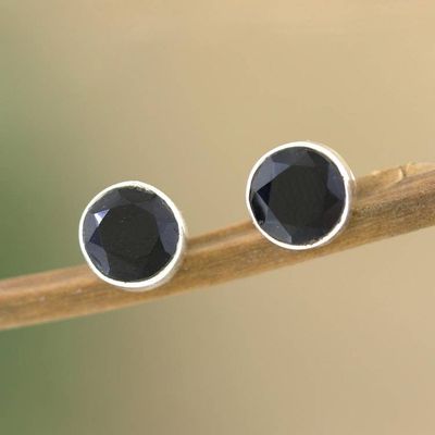 Alternate image for Black Onyx and Sterling Silver Stud Earrings from India Pitch Dark