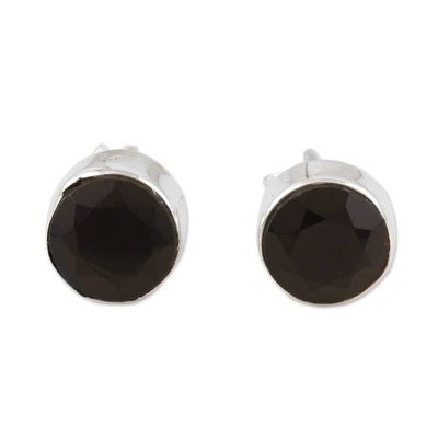 Alternate image for Black Onyx and Sterling Silver Stud Earrings from India Pitch Dark