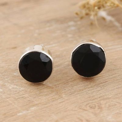 Alternate image for Black Onyx and Sterling Silver Stud Earrings from India Pitch Dark