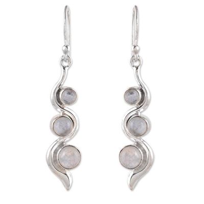 Alternate image for Modern Sterling Silver Rainbow Moonstone Dangle Earrings Swirling Mistiness