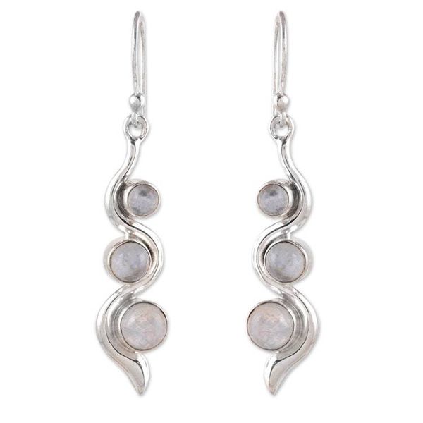 Alternate image for Modern Sterling Silver Rainbow Moonstone Dangle Earrings Swirling Mistiness