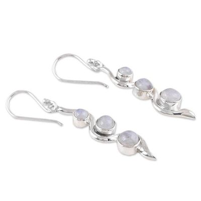 Alternate image for Modern Sterling Silver Rainbow Moonstone Dangle Earrings Swirling Mistiness