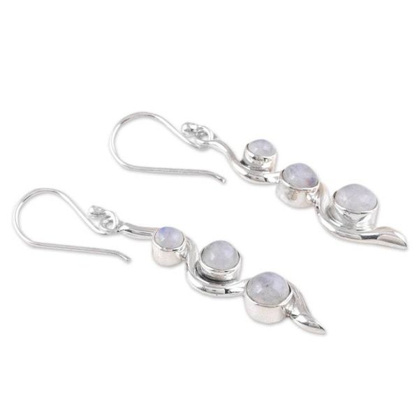 Alternate image for Modern Sterling Silver Rainbow Moonstone Dangle Earrings Swirling Mistiness