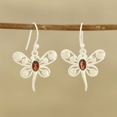 Alternate image for Butterfly-Themed Garnet Dangle Earrings from India Radiant Butterflies
