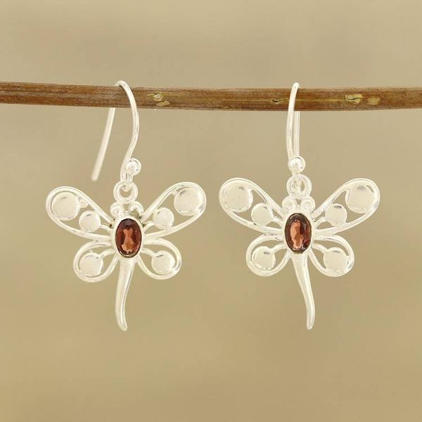 Alternate image for Butterfly-Themed Garnet Dangle Earrings from India Radiant Butterflies