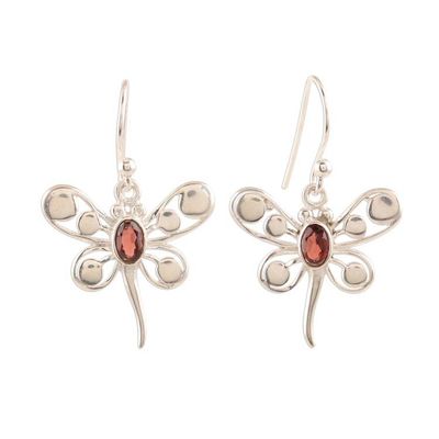 Alternate image for Butterfly-Themed Garnet Dangle Earrings from India Radiant Butterflies