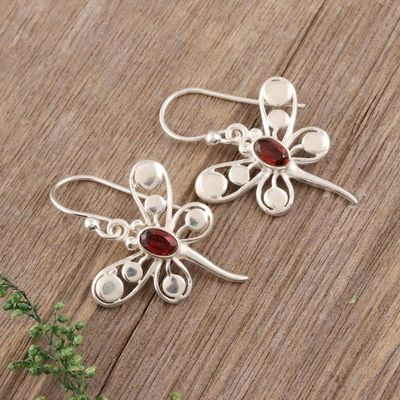 Alternate image for Butterfly-Themed Garnet Dangle Earrings from India Radiant Butterflies