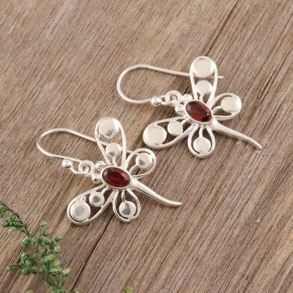 Alternate image for Butterfly-Themed Garnet Dangle Earrings from India Radiant Butterflies