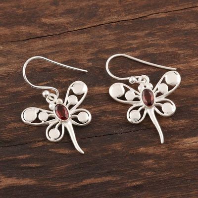 Alternate image for Butterfly-Themed Garnet Dangle Earrings from India Radiant Butterflies