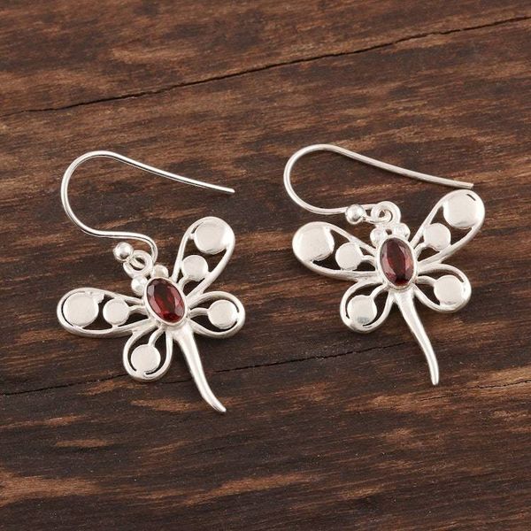 Alternate image for Butterfly-Themed Garnet Dangle Earrings from India Radiant Butterflies