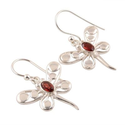 Alternate image for Butterfly-Themed Garnet Dangle Earrings from India Radiant Butterflies