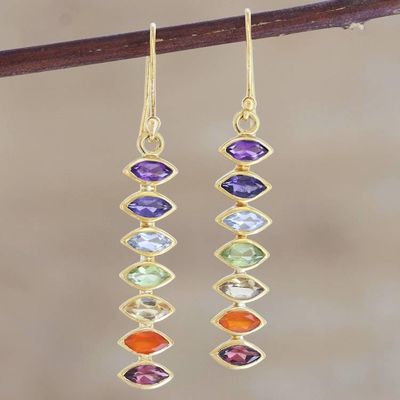 Alternate image for Gold-Plated Multi-Gemstone Chakra Dangle Earrings Chakra Stones