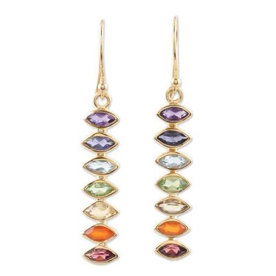 Alternate image for Gold-Plated Multi-Gemstone Chakra Dangle Earrings Chakra Stones