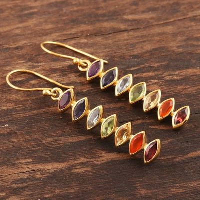 Alternate image for Gold-Plated Multi-Gemstone Chakra Dangle Earrings Chakra Stones