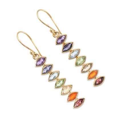 Alternate image for Gold-Plated Multi-Gemstone Chakra Dangle Earrings Chakra Stones