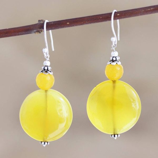 Alternate image for Hand Crafted Yellow Chalcedony Dangle Earrings Sunny Side Up