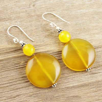 Alternate image for Hand Crafted Yellow Chalcedony Dangle Earrings Sunny Side Up