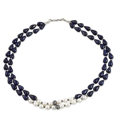 Alternate image for Lapis Lazuli and Cultured Pearl Two-Strand Silver Necklace Beautiful Alliance