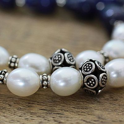 Alternate image for Lapis Lazuli and Cultured Pearl Two-Strand Silver Necklace Beautiful Alliance