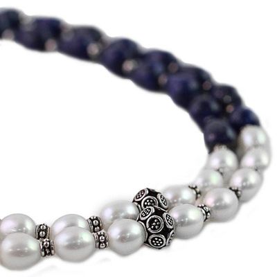 Alternate image for Lapis Lazuli and Cultured Pearl Two-Strand Silver Necklace Beautiful Alliance