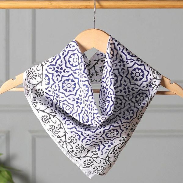Alternate image for Cotton Bandana with Floral and Vine Motifs Blue Garden