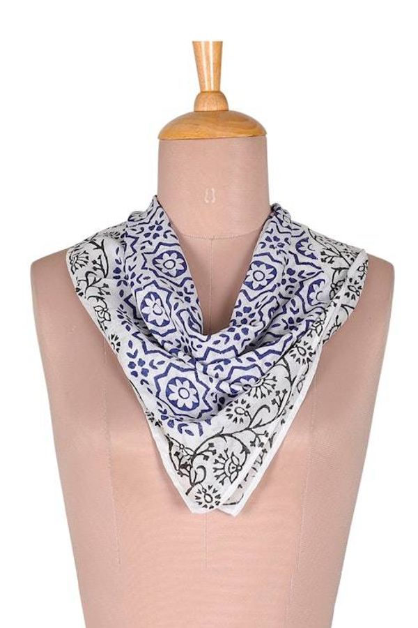 Alternate image for Cotton Bandana with Floral and Vine Motifs Blue Garden