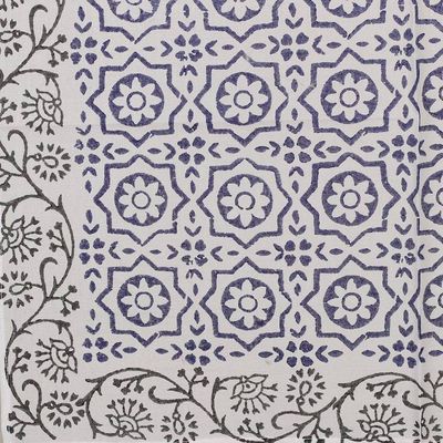 Alternate image for Cotton Bandana with Floral and Vine Motifs Blue Garden