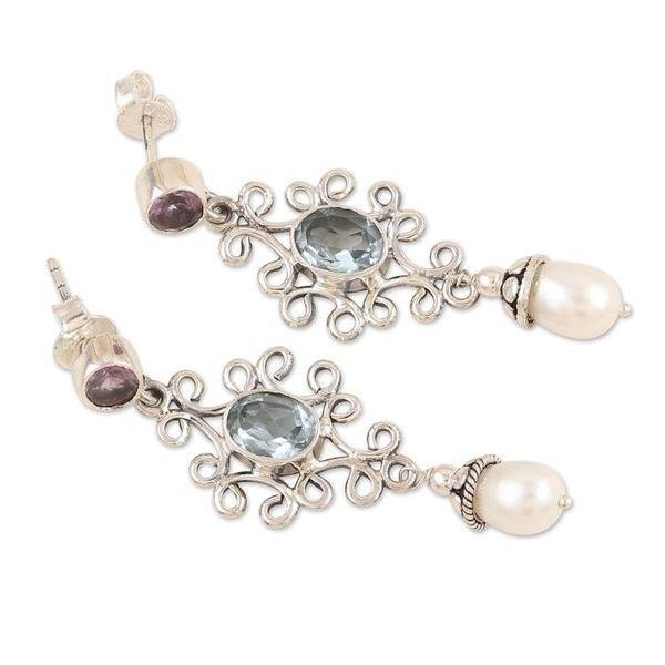 Alternate image for Traditional Polished 4-Carat Multi-Gemstone Dangle Earrings Loyal Vines