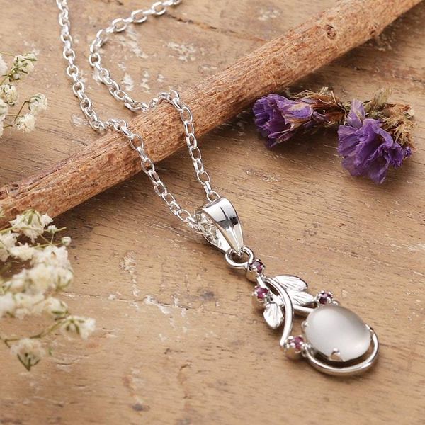 Alternate image for Sterling Silver Ruby and Moonstone Pendant Necklace Moonlight Divinity