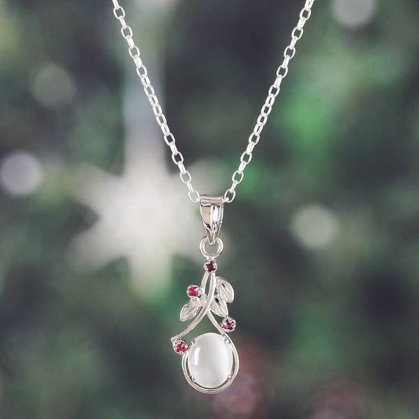 Alternate image for Sterling Silver Ruby and Moonstone Pendant Necklace Moonlight Divinity