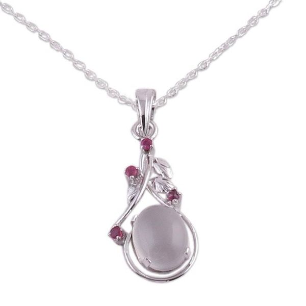 Alternate image for Sterling Silver Ruby and Moonstone Pendant Necklace Moonlight Divinity
