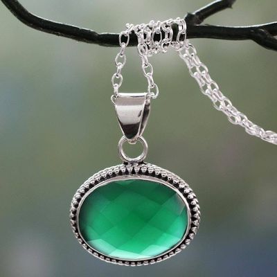 Main image for Lush Green Onyx Gem on Sterling Silver Necklace from India Green Transformation