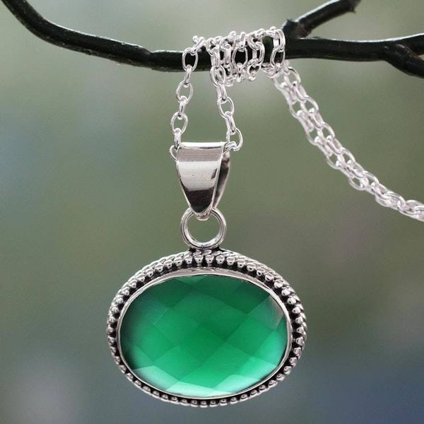 Alternate image for Lush Green Onyx Gem on Sterling Silver Necklace from India Green Transformation