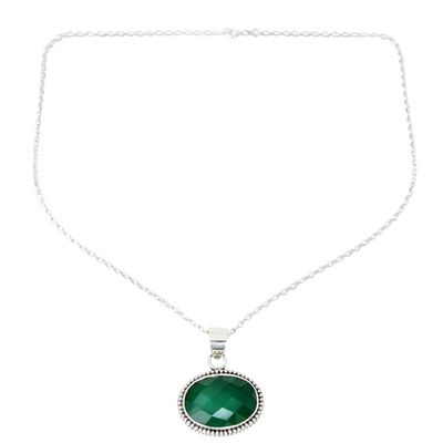 Alternate image for Lush Green Onyx Gem on Sterling Silver Necklace from India Green Transformation