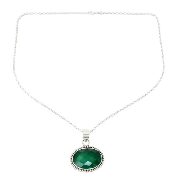 Alternate image for Lush Green Onyx Gem on Sterling Silver Necklace from India Green Transformation